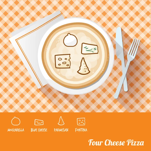 Four cheese pizza on a dish — Stock Vector