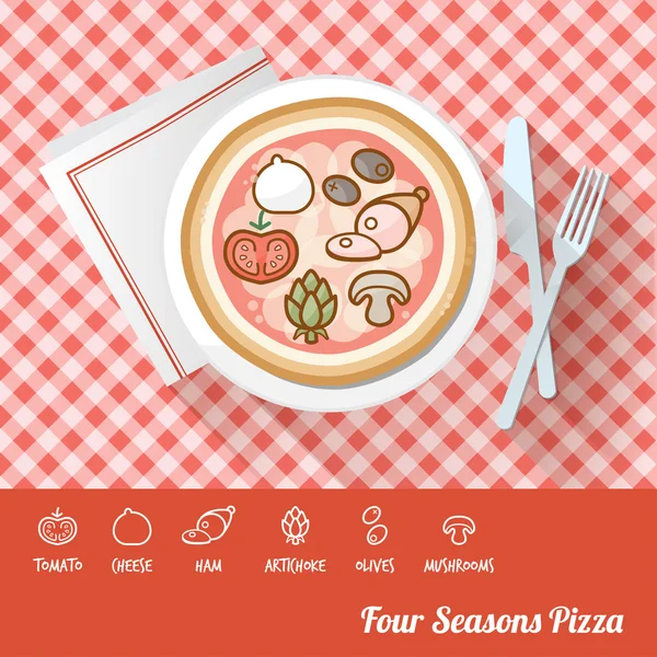 Pizza quatre saisons sur un plat — Image vectorielle