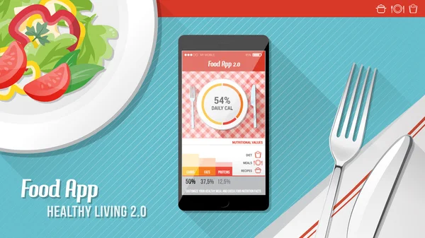 Aplicativo de comida na tela sensível ao toque telefone móvel — Vetor de Stock
