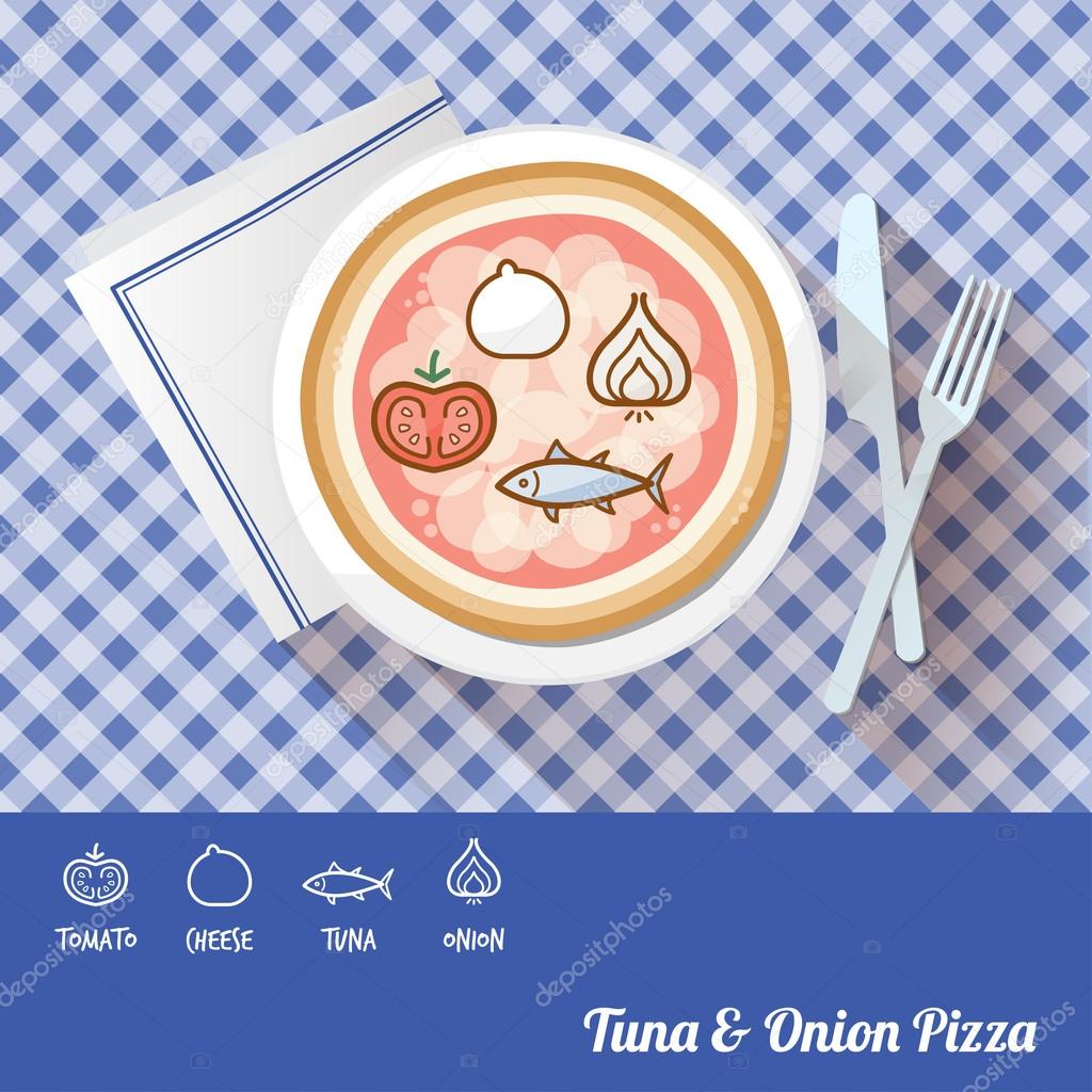 Tuna & onion pizza on a dish