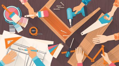 Takım işçilerin DIY araçlarını kullanma 
