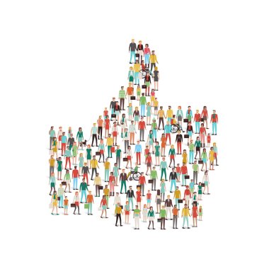 Crowd of people gathering in a thumbs up shape clipart