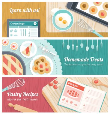 Pastry and cooking banners set clipart