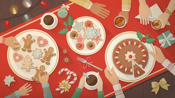Famille célébrant Noël à la maison — Image vectorielle