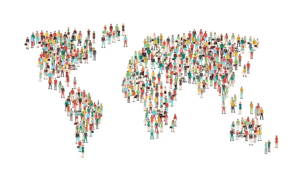 Crowd of people composing a world map — Stock Vector