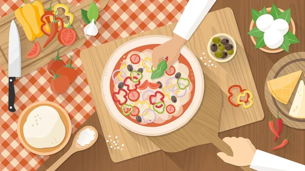 Cuochi che cucinano pizza — Vettoriale Stock