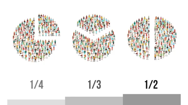 Pie charts composed of people — Stock Vector