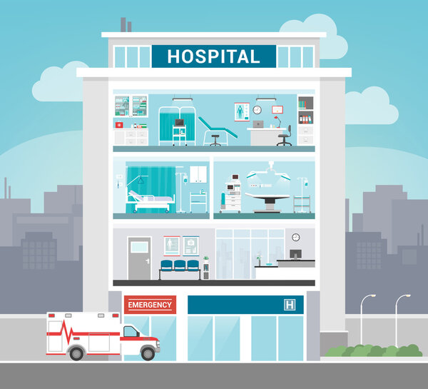 Hospital building with departments