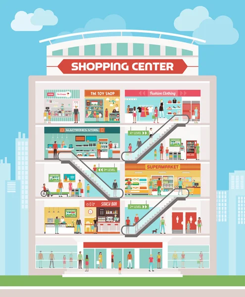 Shopping center edifício —  Vetores de Stock