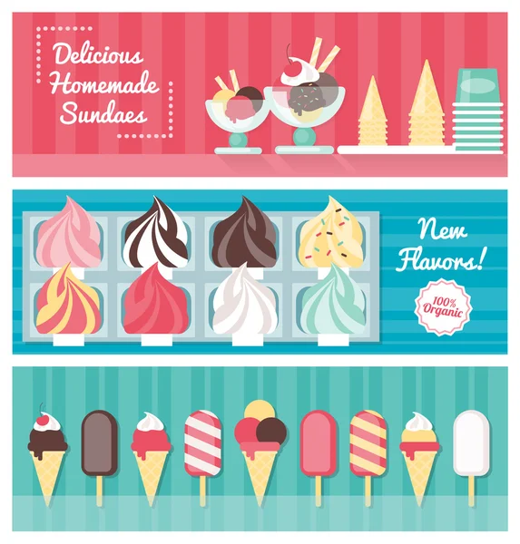 Conjunto de pancartas de helado — Vector de stock