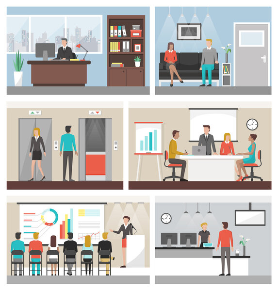 Gente de negocios que trabaja en la oficina — Vector de stock