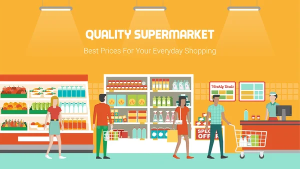 People shopping at supermarket — Stock Vector