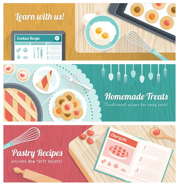 Pastry and cooking banners set — Stock Vector