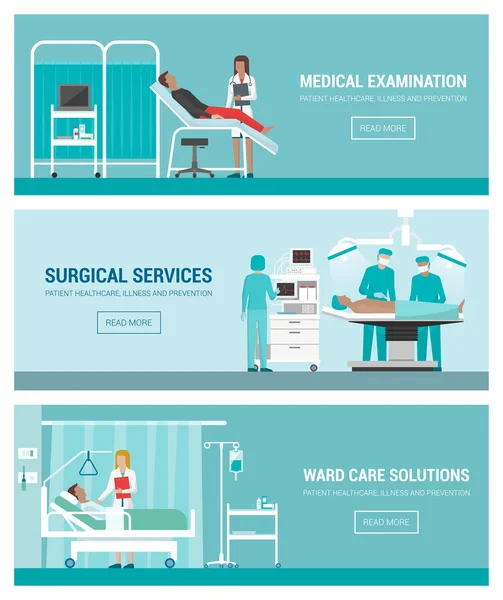 Ensemble bannière hôpital et soins de santé — Image vectorielle