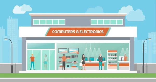 Computadores e loja de eletrônicos —  Vetores de Stock