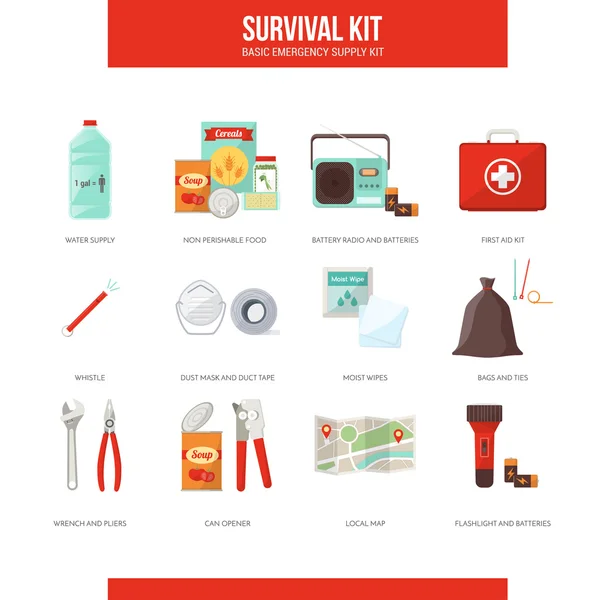 Kit de survie d'urgence — Image vectorielle