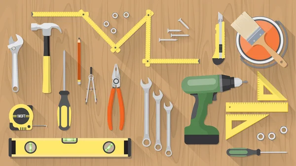 Werkzeuge für Zimmerei und Hausrenovierung — Stockvektor