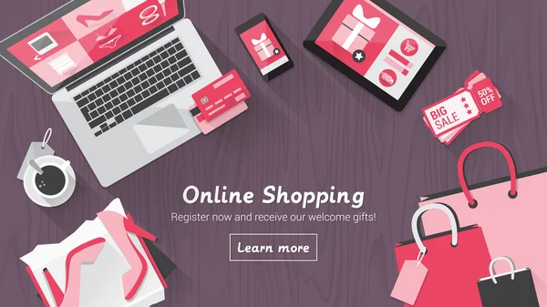 Online shopping desktop — Stock vektor