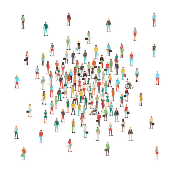 Crowd of people gathering at center