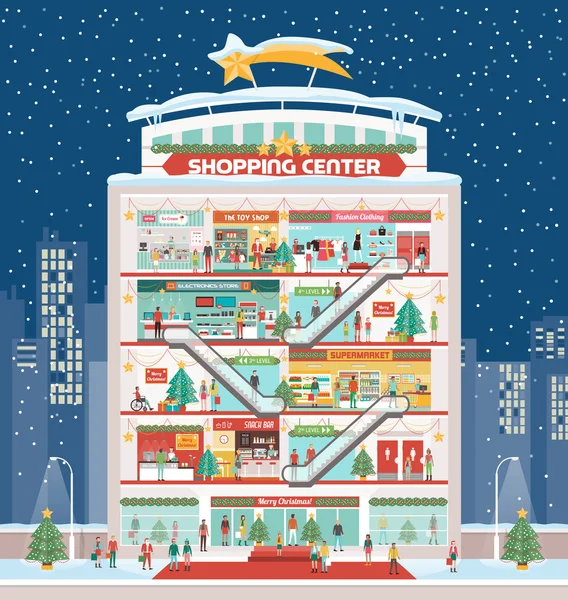 Centre commercial avec décorations de Noël — Image vectorielle