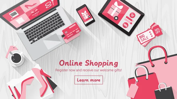 Área de trabalho de compras online — Vetor de Stock