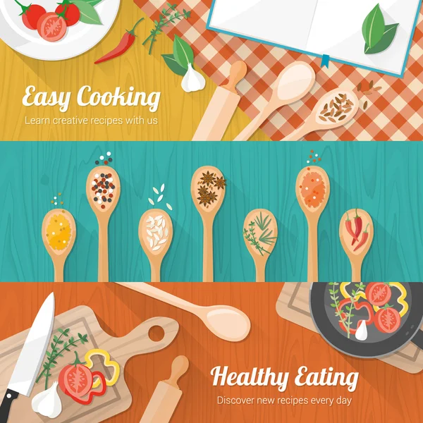 Eten en koken banners — Stockvector