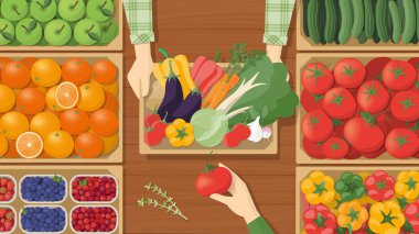 Çiftçi onun taze hasat sebze satan