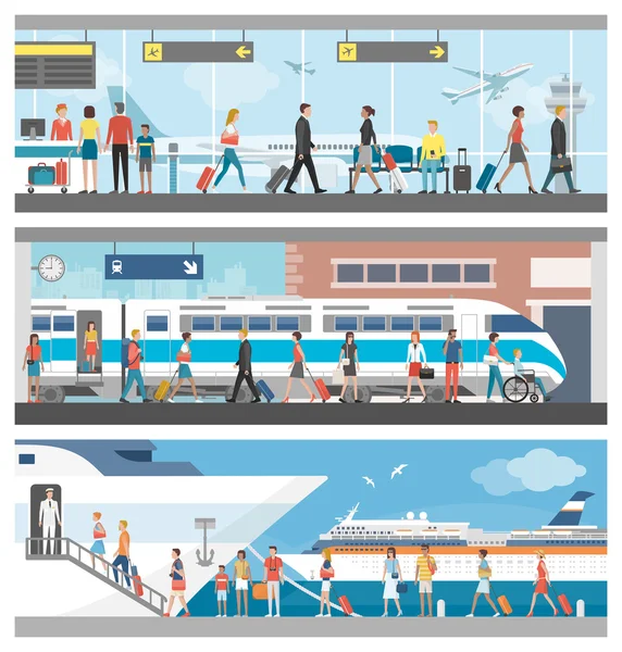 Transportation and travel banner set — Stock Vector