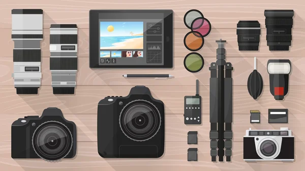 Professional photographer equipment — Stock Vector