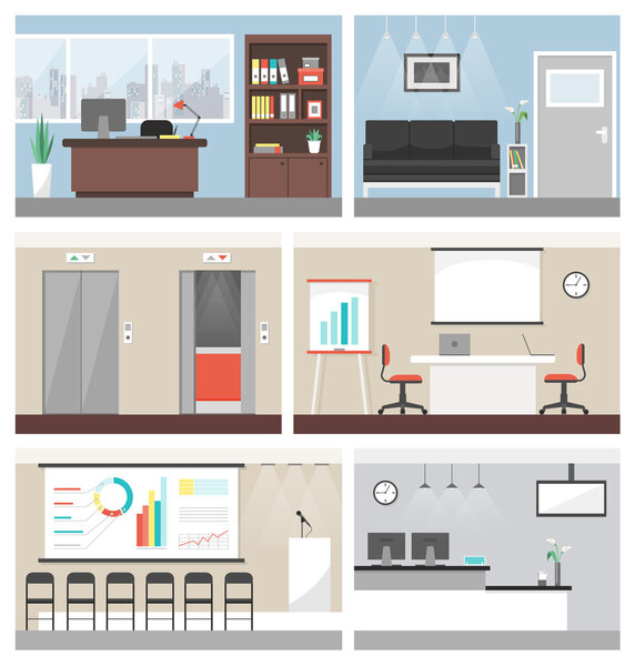 Negocio oficina edificio pancarta conjunto — Vector de stock