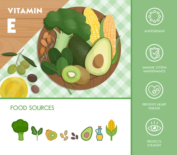 E vitamini beslenme Infographic — Stok Vektör