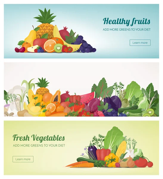 Conjunto de pancartas de frutas y verduras — Vector de stock