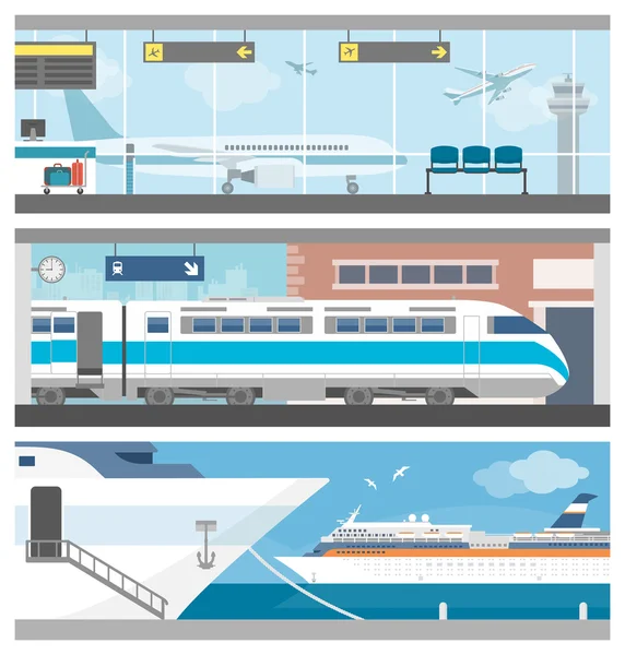 Vervoer en reizen banner set — Stockvector
