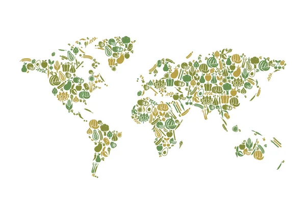 Mapa de alimentosMapa mundial compuesto — Vector de stock