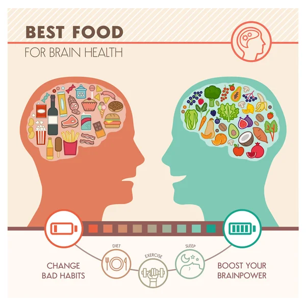 Melhor alimento para infográfico cerebral — Vetor de Stock