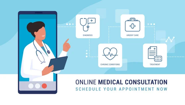 Online Ιατρός Και Υπηρεσίες Τηλεϊατρικής — Διανυσματικό Αρχείο
