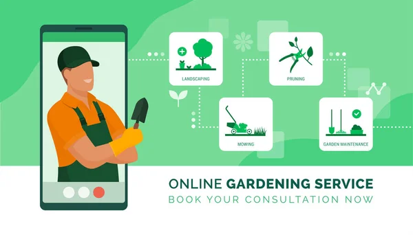 Serviço Consulta Jardinagem Profissional Online — Vetor de Stock