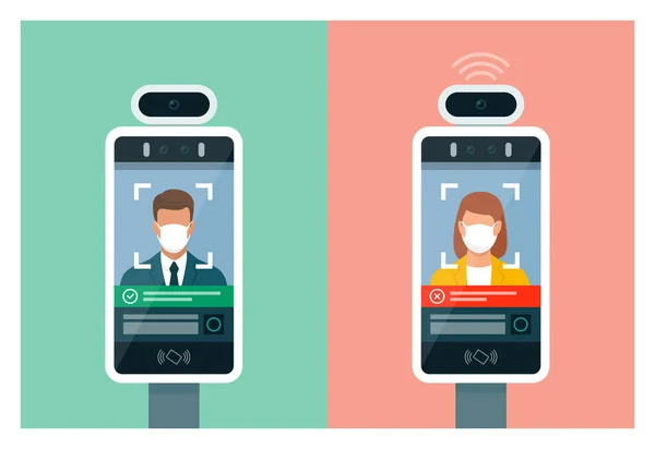 Temperatur Screening Kiosk Och Ansiktsigenkänning — Stock vektor