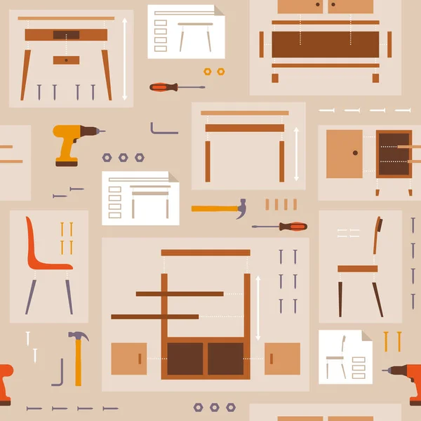 家具组装和Diy无缝图案 — 图库矢量图片