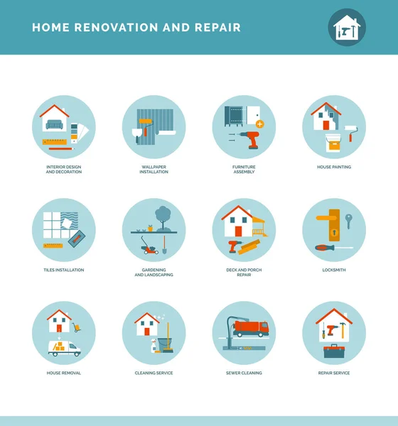 Conjunto Ícones Renovação Reparação Casa —  Vetores de Stock