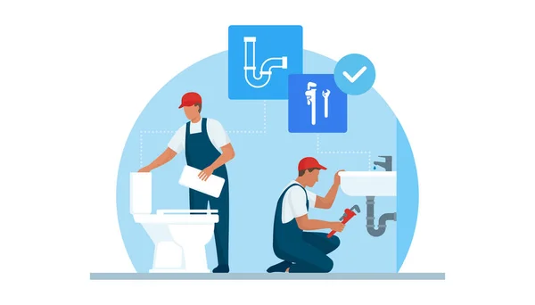 Επαγγελματίες Υδραυλικοί Στην Εργασία — Διανυσματικό Αρχείο