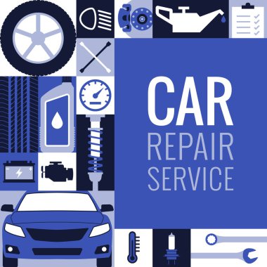 Araba bakım ve onarım servisi, otomobil tamirhanesi geometrik arkaplan fotokopi alanı