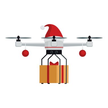 Güzel dekore edilmiş Noel Baba Al İHA 'sı Noel hediyesi, tatil ve kutlama konsepti sunuyor.