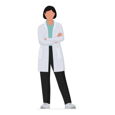 Kollarını kavuşturarak poz veren kendinden emin kadın doktor, ilaç ve sağlık konsepti, tüm vücut izole.