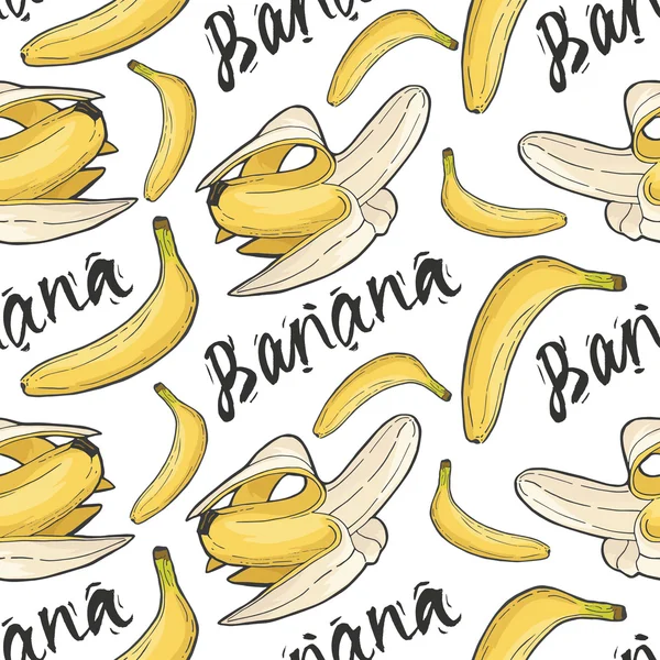 Planta de banana padrão de frase preta amarela —  Vetores de Stock