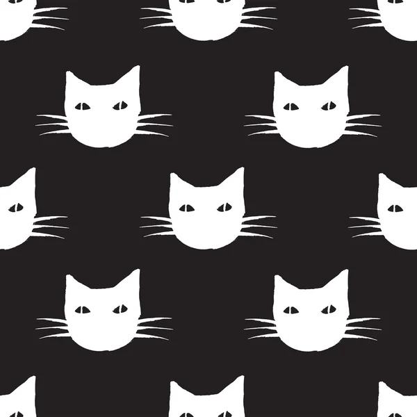 Cats black and white face head pattern — Stock Vector