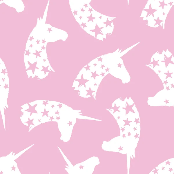 Pola tanduk unicorn merah muda dengan bintang-bintang - Stok Vektor