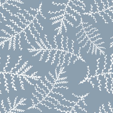  mavi zemin üzerine beyaz fern şube