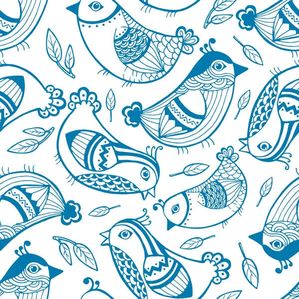 Blauwe vogel decoratief patroon — Stockvector