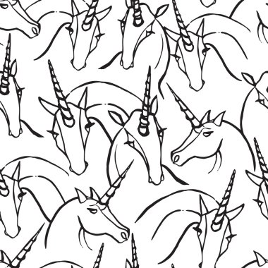 Tek boynuzlu at siyah-beyaz desen